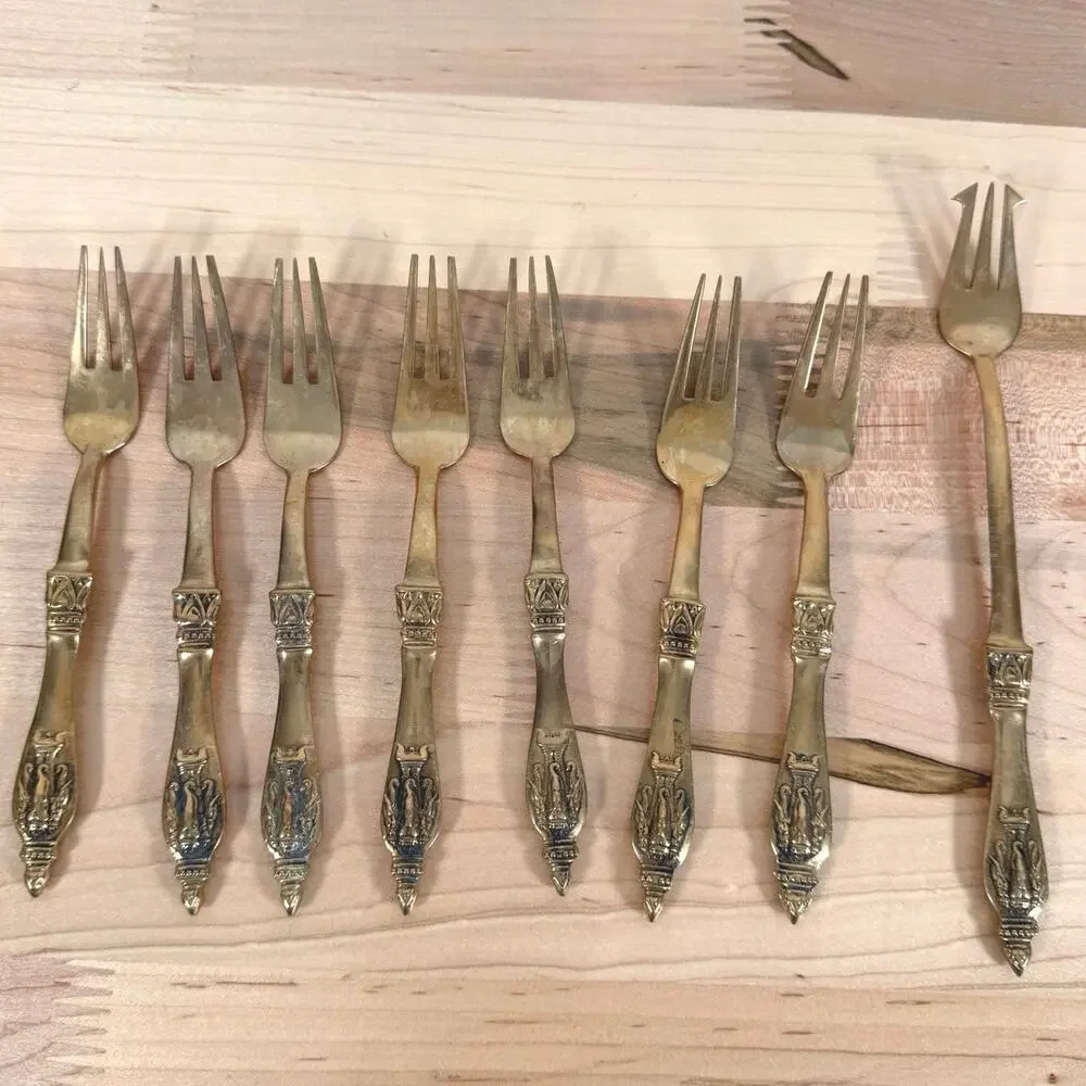 Vintage Airavata Erawan 3 Headed Elephant Flatware Set Thailand Siam Brass 12 Pc